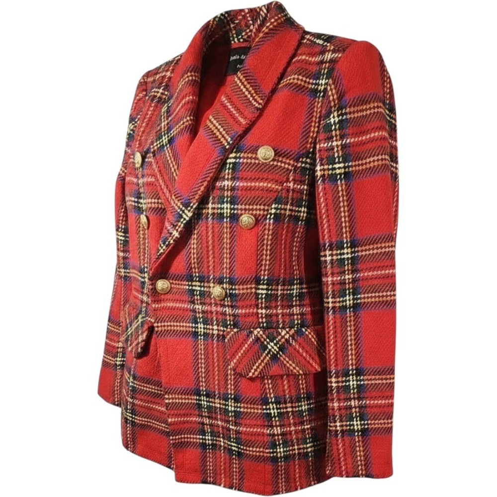 Drôle De‎ Copine Paris Double Breasted Tartan Plaid Blazer Womens Jacket Small